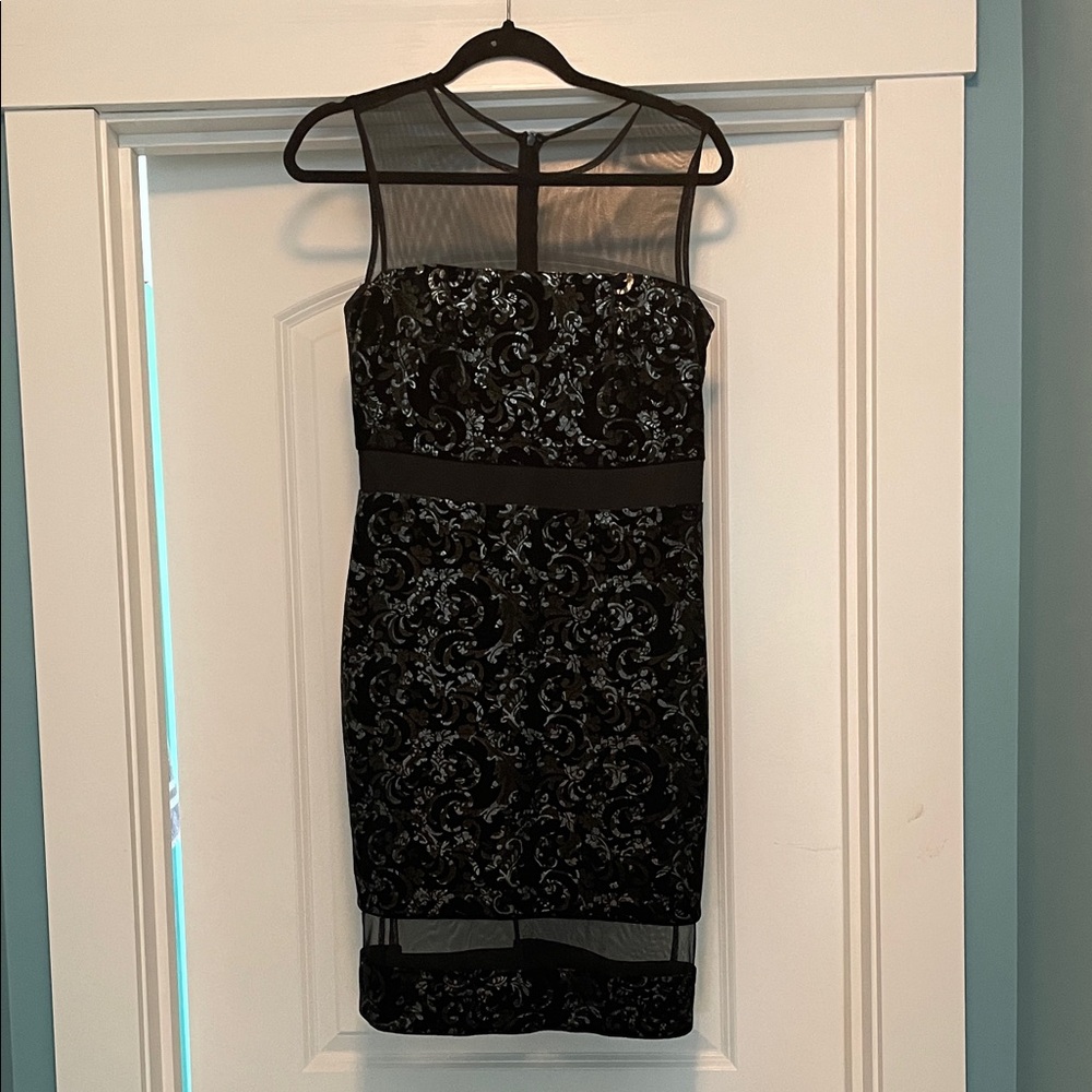 Scarlett Black Floral Lace Midi Dress with Sheer Yoke